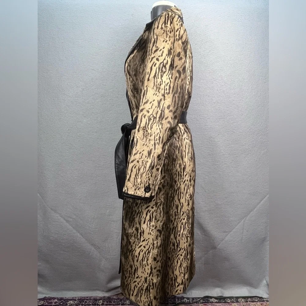 DESIGNER JAVIER SIMORRA BARCELONA COAT BUTTON UP Cheetah Print WAIST BELT SIZE 8 - Picture 4 of 10